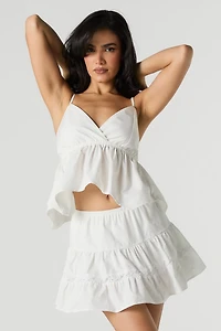 Textured Lace Trim Tiered Mini Skirt