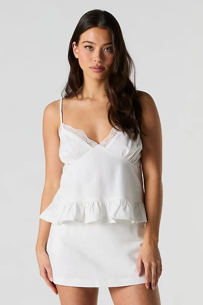 Minijupe-short en mélange de lin