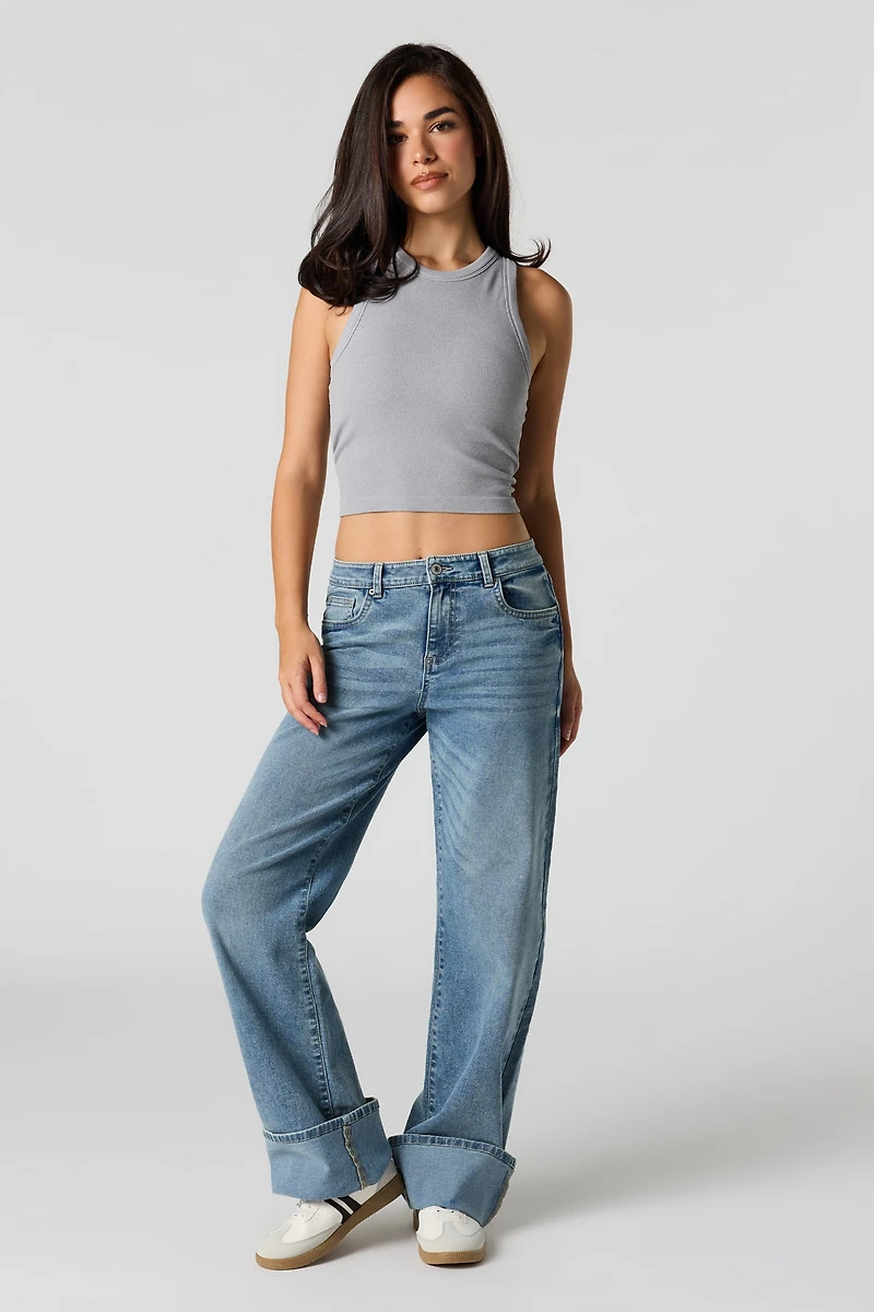Stretch Low Rise Wide Leg Jean with Cuff