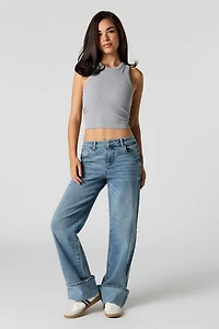 Stretch Low Rise Wide Leg Jean with Cuff