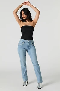 Rhinestone Fringe Pocket Straight Leg Jean