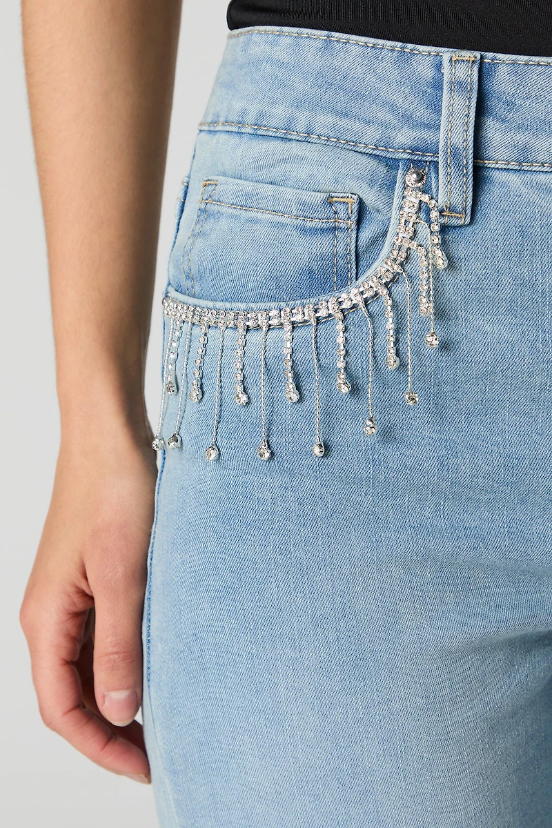 Rhinestone Fringe Pocket Straight Leg Jean
