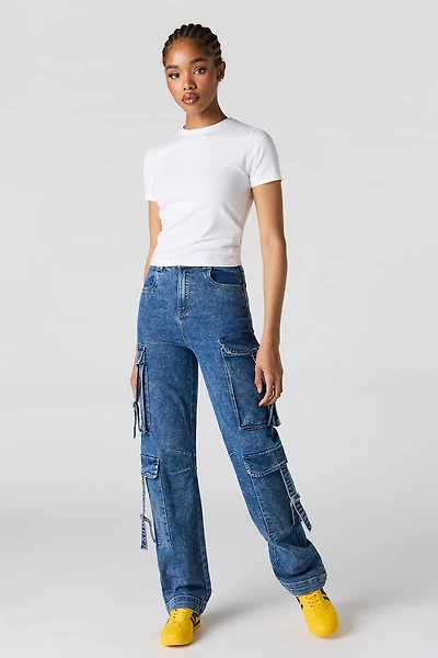 Low Rise Denim Cargo Strap Jean
