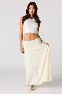 Jupe maxi en mélange de lin à taille plissée