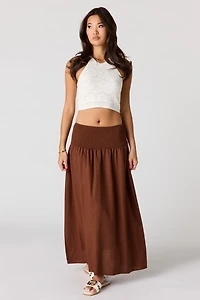 Linen-Blend Smocked Waist Maxi Skirt