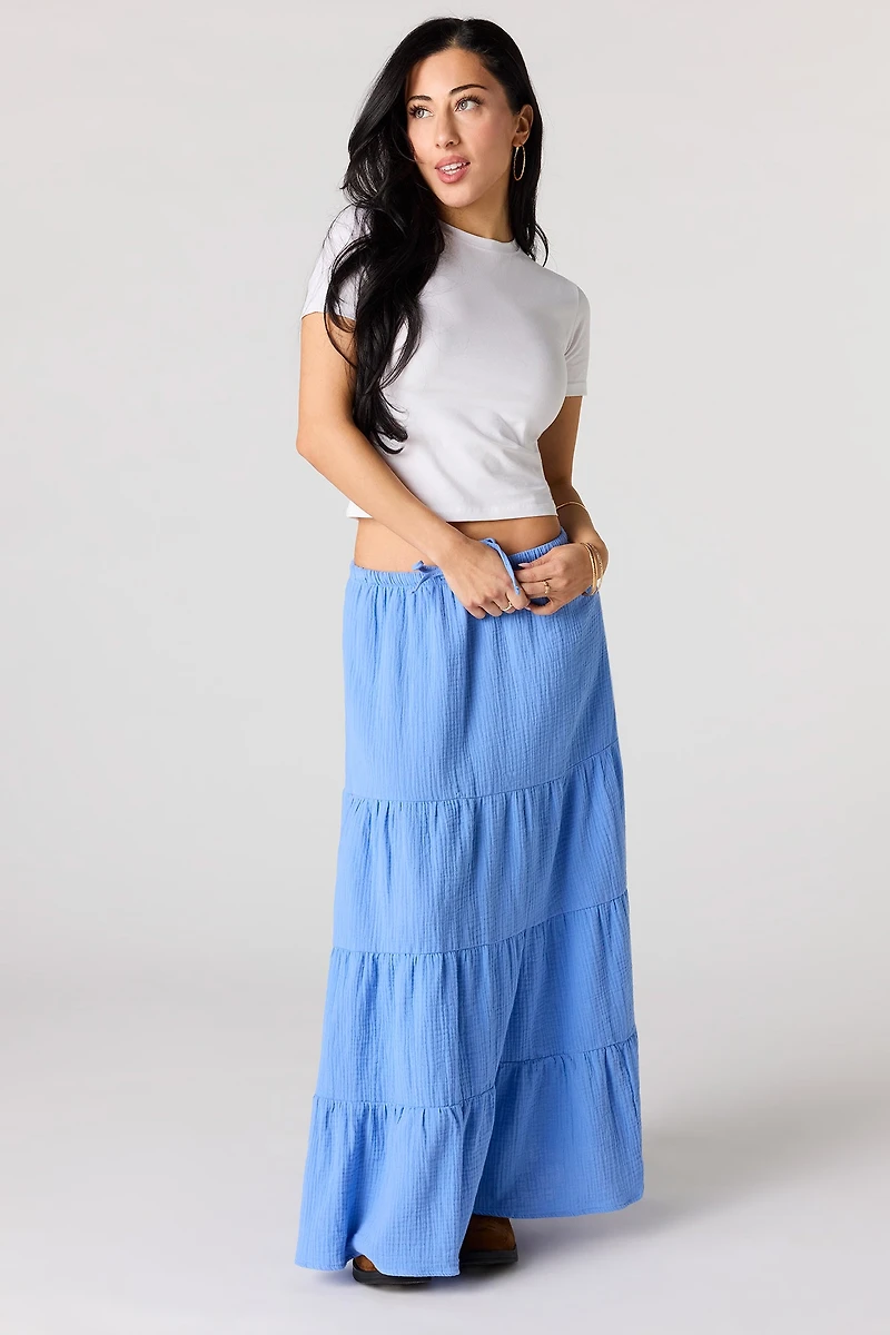 Crinkled Tiered Maxi Skirt