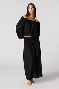 Linen-Blend Maxi Skirt