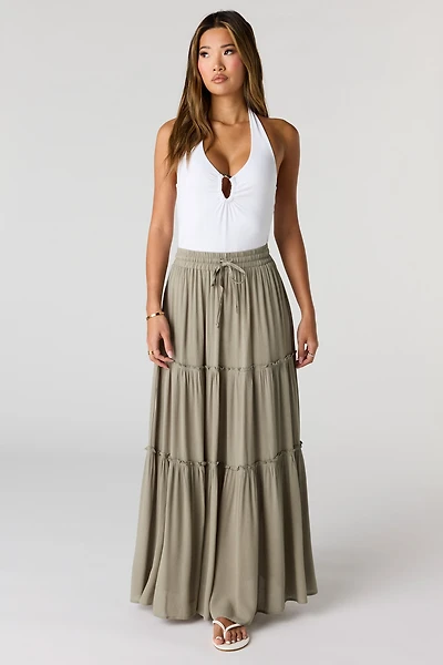 Ruffle Trim Maxi Skirt