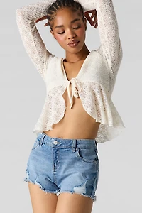 Low Rise Ripped Denim Short