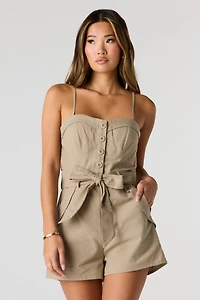 Linen-Blend Belted Romper