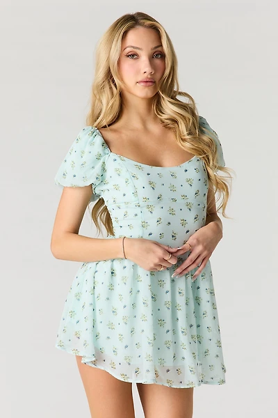 Floral Ditsy Print Chiffon Romper