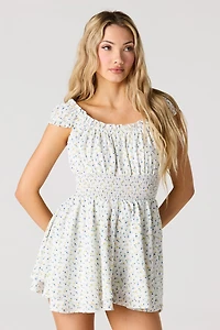 Combi-short smocké imprimé en crêpe