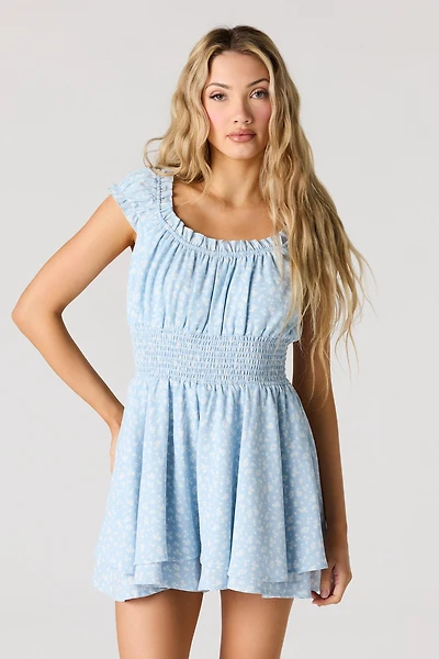 Printed Crepe Smocked Romper