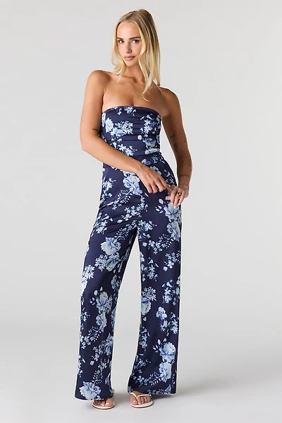Floral Strapless Wide Leg Jumpsuit