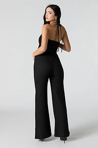 Textured Halter Wide Leg Jumpsuit