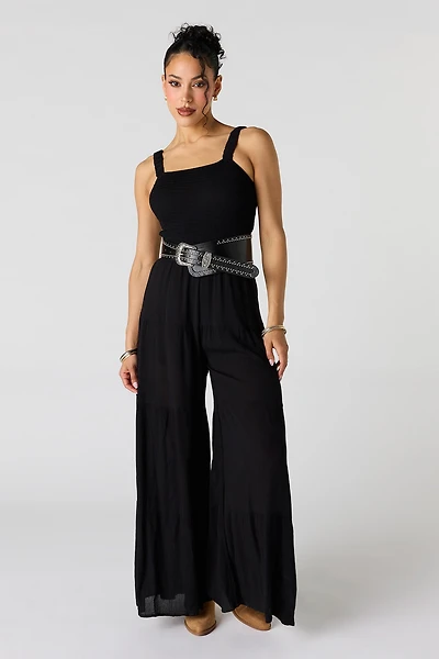 Textured Wide Leg Jumpsuit