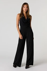 Halter Cowl Neck Wide Leg Jumpsuit
