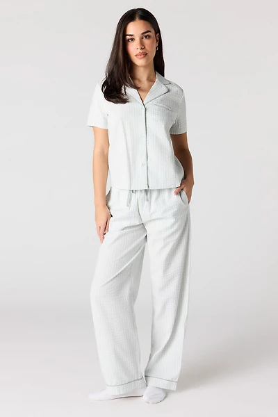 Striped Button-Up Top & Pant Pajama Set