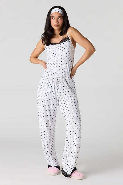 Ensemble pyjama avec débardeur imprimé en dentelle, bandeau et pantalon