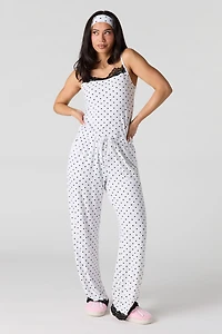 Ensemble pyjama avec débardeur imprimé en dentelle, bandeau et pantalon