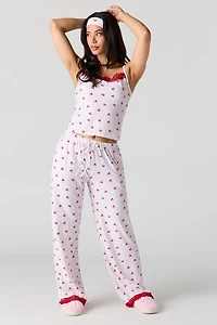 Printed Lace Trim Tank & Pant Headband Pajama Set