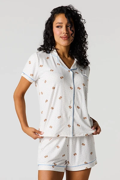 Ensemble pyjama avec haut boutonné doux et short