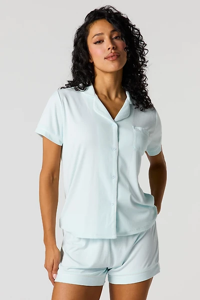 Soft Button-Up Top & Short Pajama Set