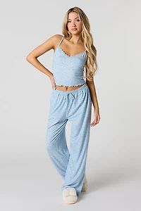Lace Trim Tank & Wide Leg Pant Pajama Set