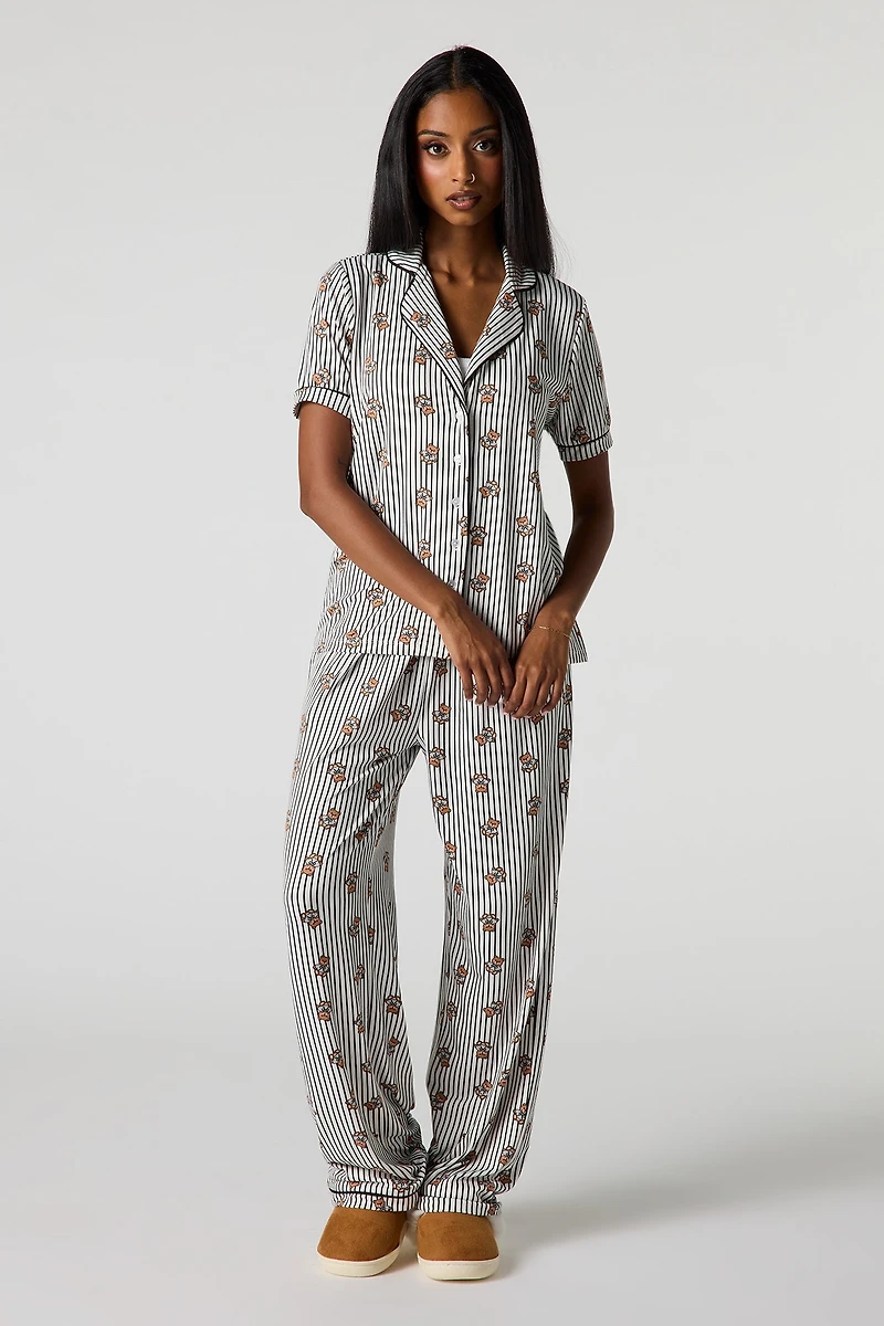 Collared Button-Up Top & Pant Pajama Set