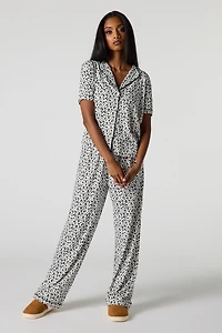Collared Button-Up Top & Pant Pajama Set