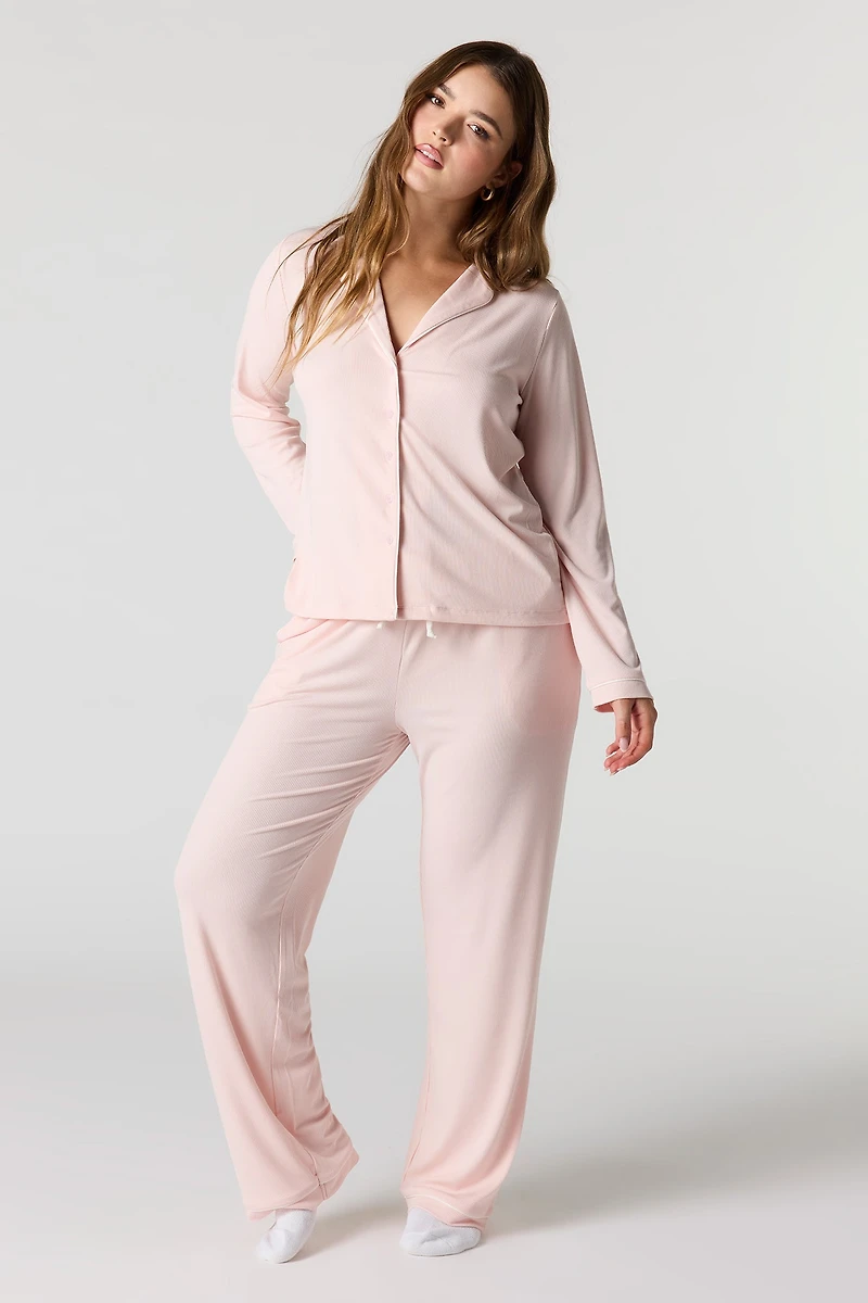 Printed Button-Up Shirt & Pant Pajama Set