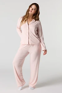 Printed Button-Up Shirt & Pant Pajama Set