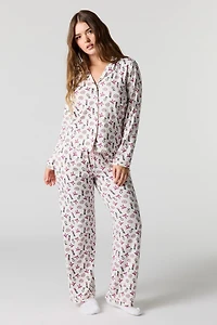 Printed Button-Up Shirt & Pant Pajama Set