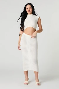 Jupe midi en tricot texturé semi diaphane