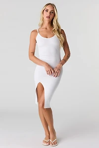 Ribbed Slit Midi Dress