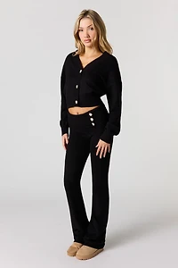 Cozy Knit Foldover Button Waist Flare Pant