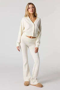 Pantalon à jambe évasée en tricot confortable avec taille repliée