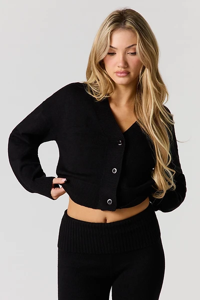Cozy Knit V-Neck Button Front Cardigan