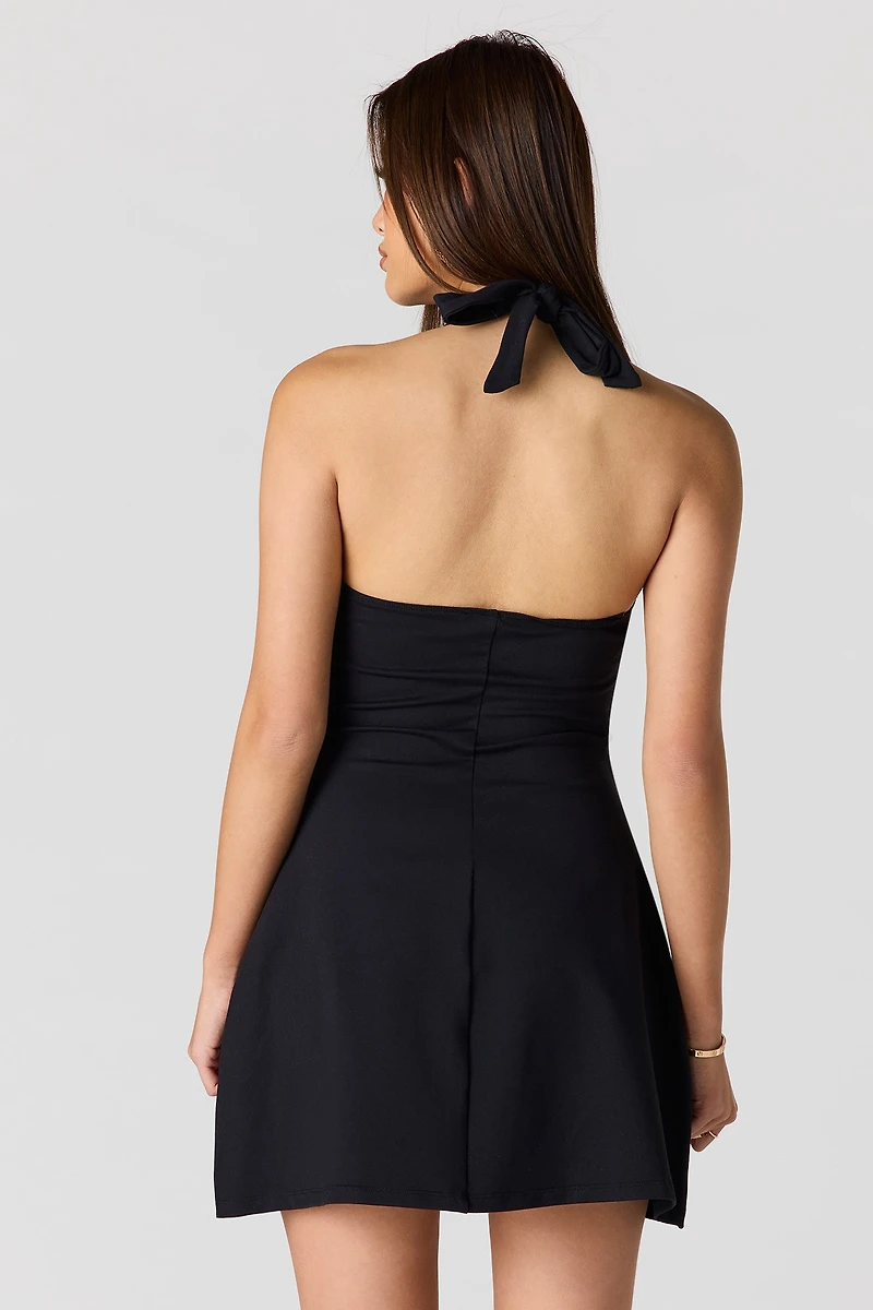 Beaded Front Mini Halter Dress