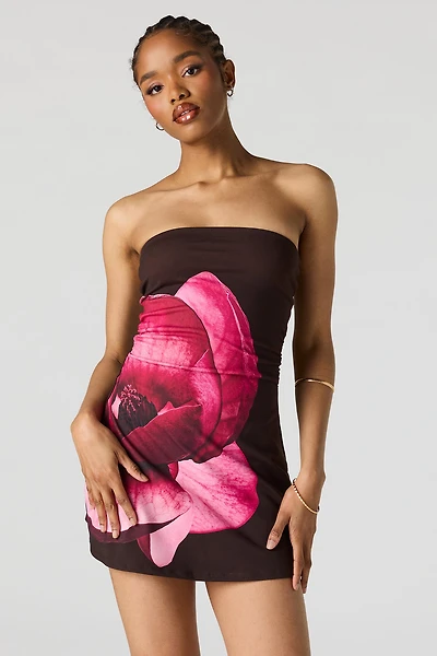 Floral Graphic Tube Mini Dress