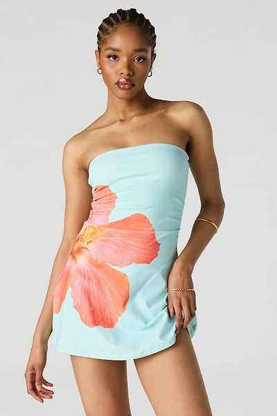 Floral Graphic Tube Mini Dress