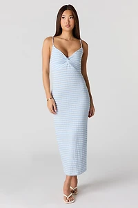Textured Knot Front Midi Dress