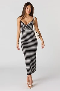 Textured Knot Front Midi Dress