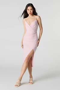 Surplice Asymmetrical Midi Dress