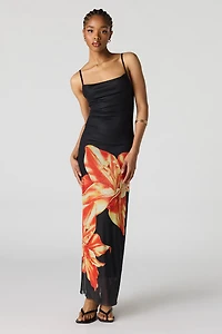 Floral Print Mesh Maxi Dress