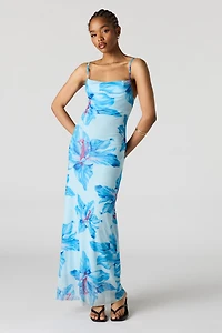 Floral Print Mesh Maxi Dress