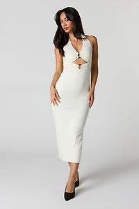 Contour Metal O-Ring Midi Halter Dress