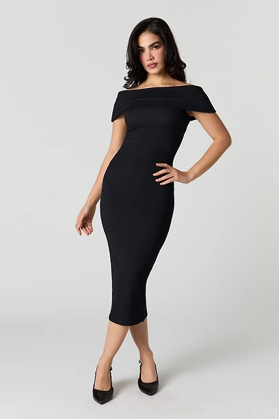 Textured Off Shoulder Midi Dress