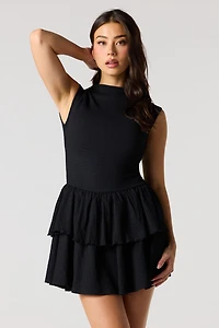 Jacquard Knit Tiered Ruffled Mini Dress