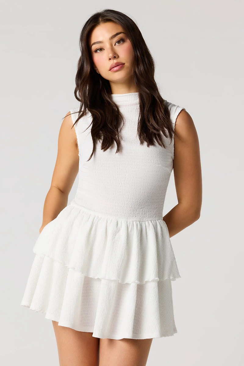 Minirobe volantée en tricot jacquard